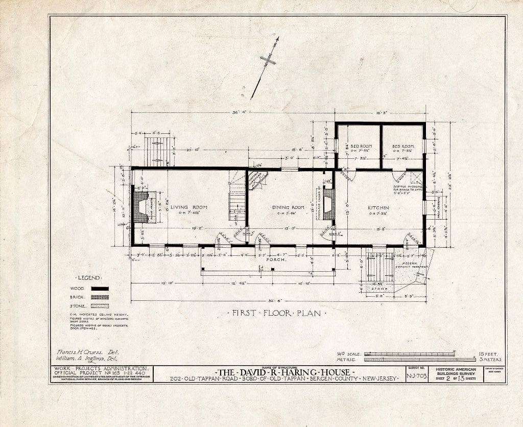 Historic Pictoric : Blueprint HABS NJ,2-TAPO,4- (Sheet 2 of 13) - David R. Haring House, 202 Old Tappan Road, Old Tappan, Bergen County, NJ