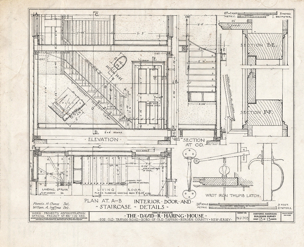 Historic Pictoric : Blueprint HABS NJ,2-TAPO,4- (Sheet 13 of 13) - David R. Haring House, 202 Old Tappan Road, Old Tappan, Bergen County, NJ