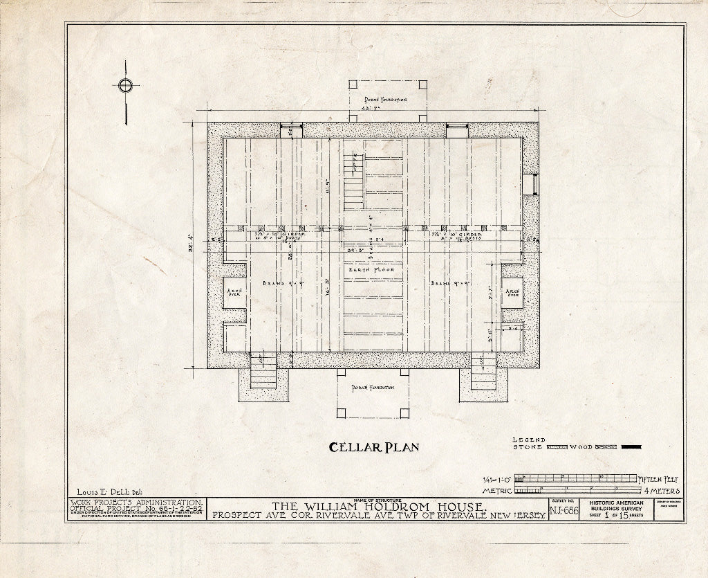 Historic Pictoric : Blueprint HABS NJ,2-TAPO.V,1- (Sheet 1 of 15) - William Holdrom House, Prospect & Rivervale Avenues, Old Tappan, Bergen County, NJ