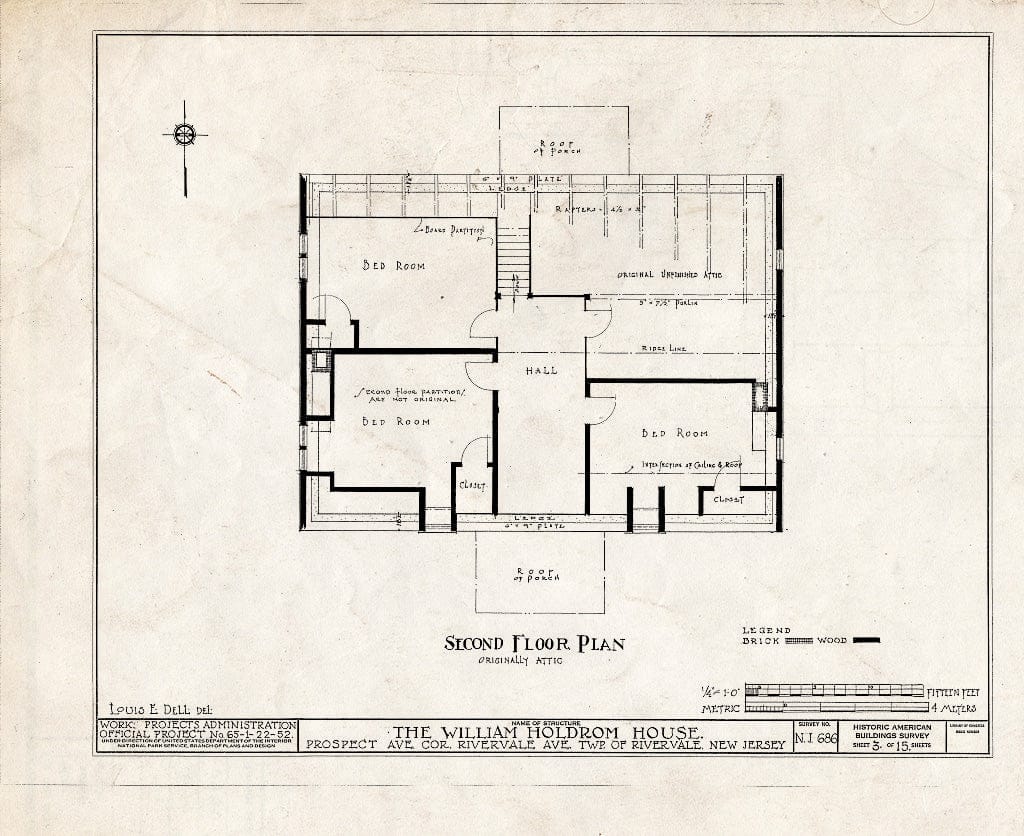Historic Pictoric : Blueprint HABS NJ,2-TAPO.V,1- (Sheet 3 of 15) - William Holdrom House, Prospect & Rivervale Avenues, Old Tappan, Bergen County, NJ