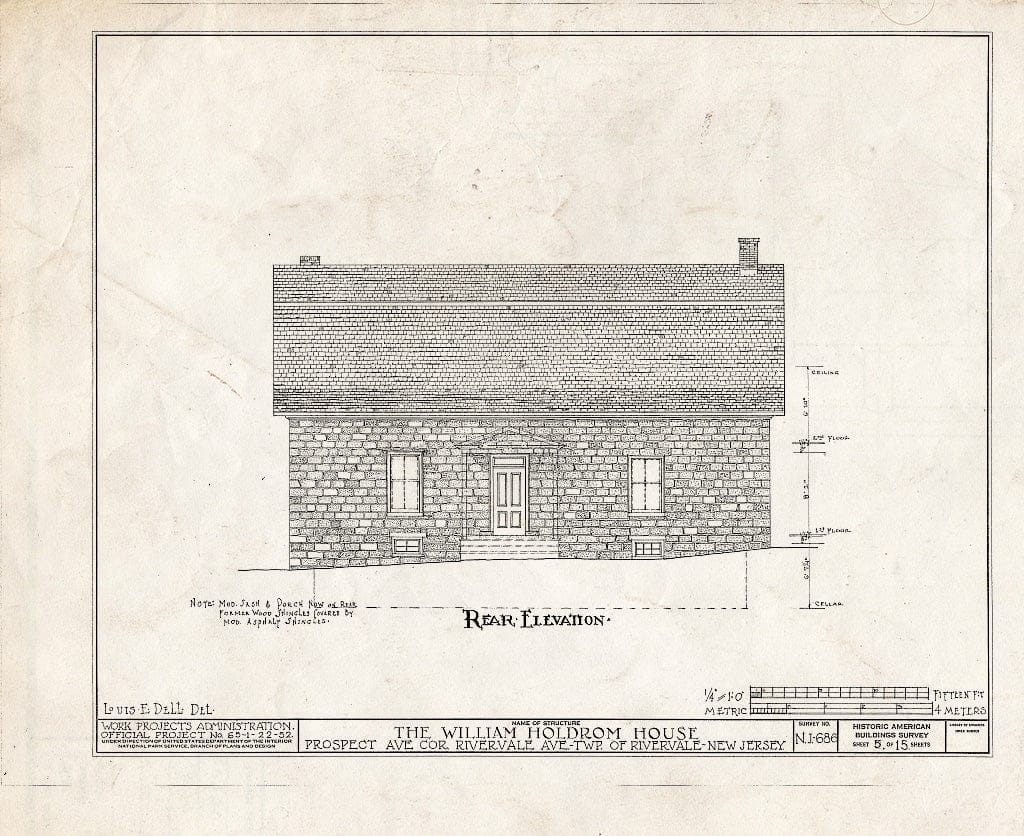 Historic Pictoric : Blueprint HABS NJ,2-TAPO.V,1- (Sheet 5 of 15) - William Holdrom House, Prospect & Rivervale Avenues, Old Tappan, Bergen County, NJ