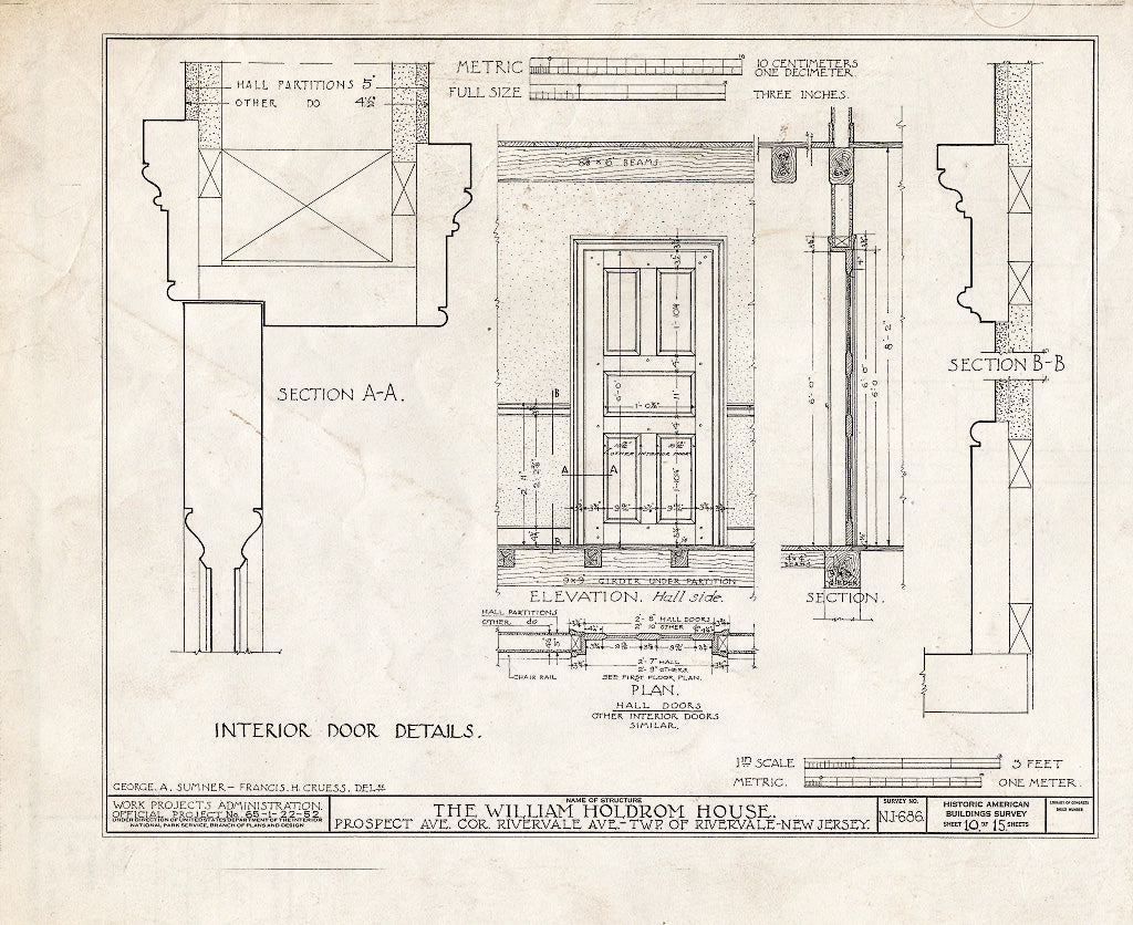 Historic Pictoric : Blueprint HABS NJ,2-TAPO.V,1- (Sheet 10 of 15) - William Holdrom House, Prospect & Rivervale Avenues, Old Tappan, Bergen County, NJ