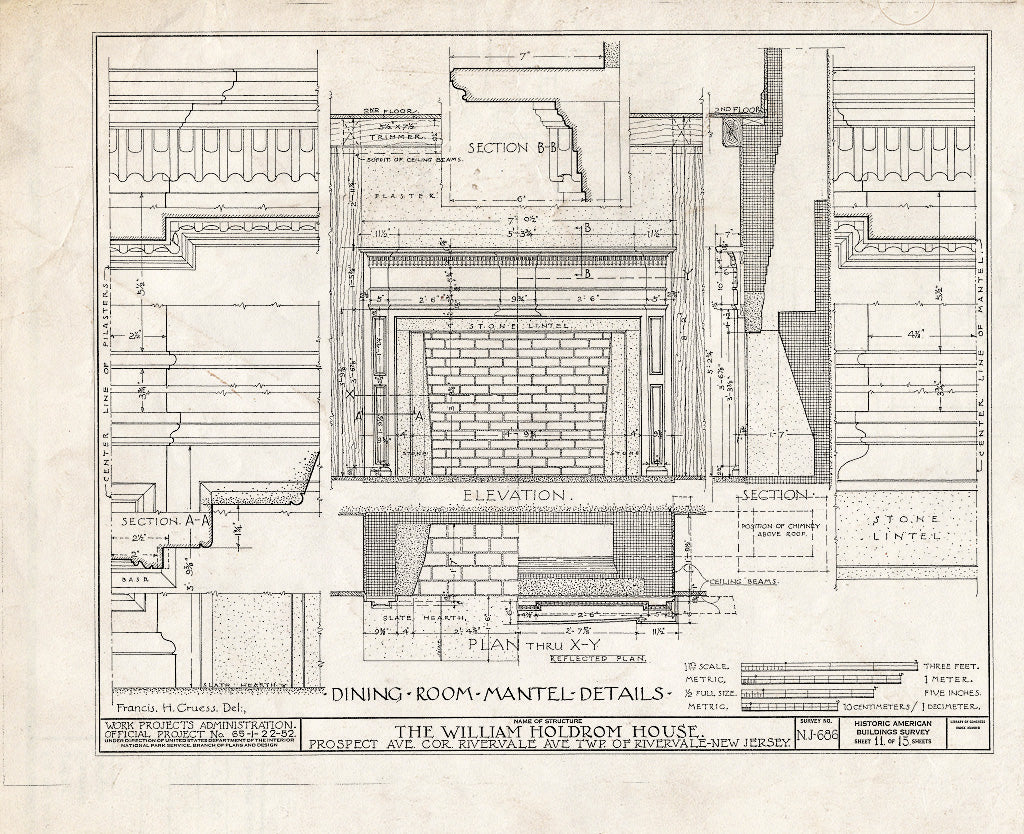 Historic Pictoric : Blueprint HABS NJ,2-TAPO.V,1- (Sheet 11 of 15) - William Holdrom House, Prospect & Rivervale Avenues, Old Tappan, Bergen County, NJ