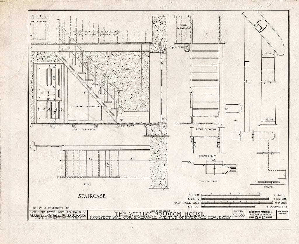 Historic Pictoric : Blueprint HABS NJ,2-TAPO.V,1- (Sheet 12 of 15) - William Holdrom House, Prospect & Rivervale Avenues, Old Tappan, Bergen County, NJ