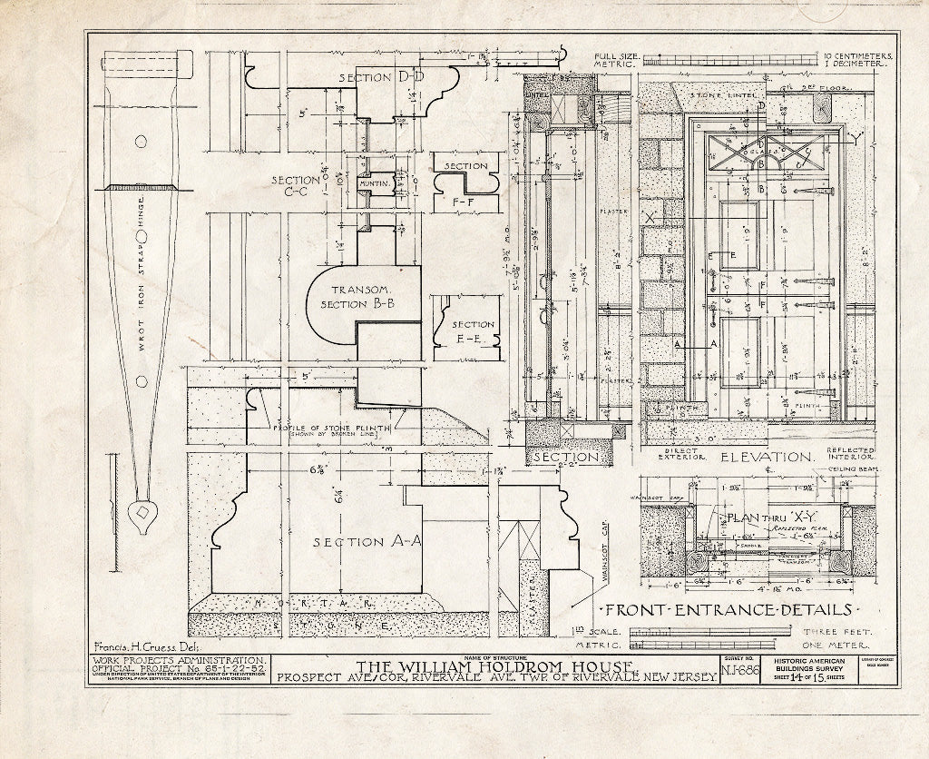 Historic Pictoric : Blueprint HABS NJ,2-TAPO.V,1- (Sheet 14 of 15) - William Holdrom House, Prospect & Rivervale Avenues, Old Tappan, Bergen County, NJ