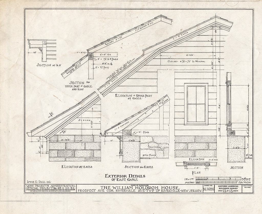 Historic Pictoric : Blueprint HABS NJ,2-TAPO.V,1- (Sheet 15 of 15) - William Holdrom House, Prospect & Rivervale Avenues, Old Tappan, Bergen County, NJ