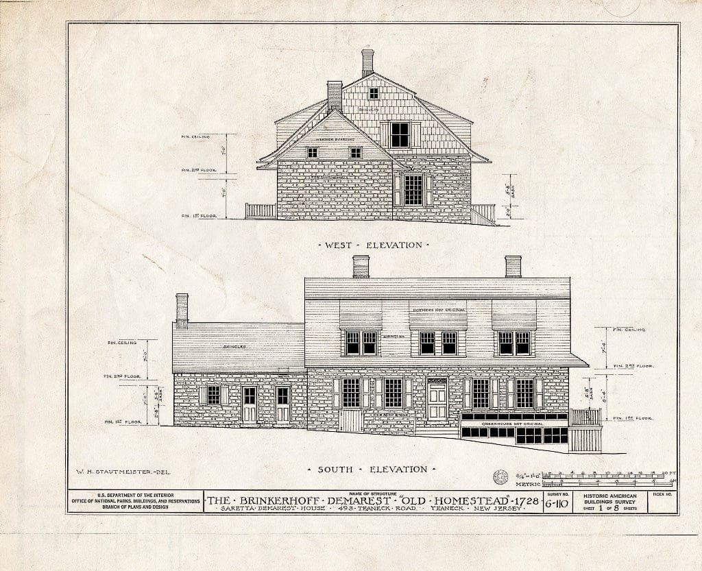Historic Pictoric : Blueprint HABS NJ,2-Tea,1- (Sheet 1 of 8) - Brinkerhoff-Demarest, 493 Teaneck Road, Teaneck, Bergen County, NJ