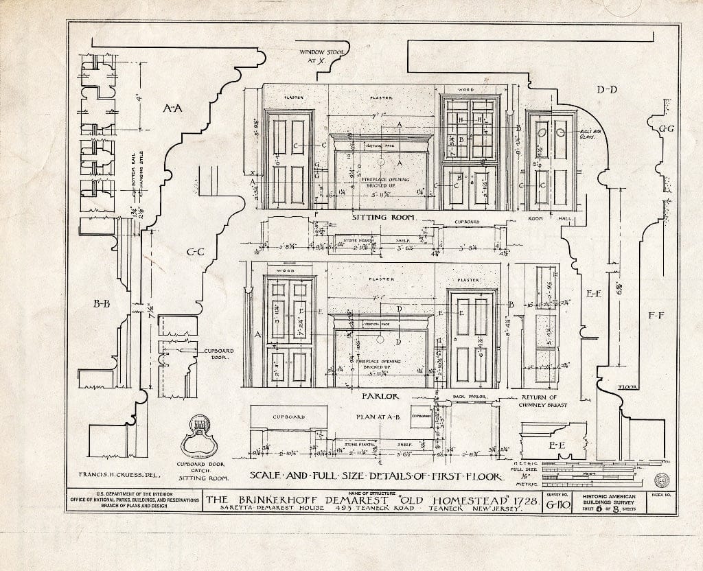 Historic Pictoric : Blueprint HABS NJ,2-Tea,1- (Sheet 6 of 8) - Brinkerhoff-Demarest, 493 Teaneck Road, Teaneck, Bergen County, NJ