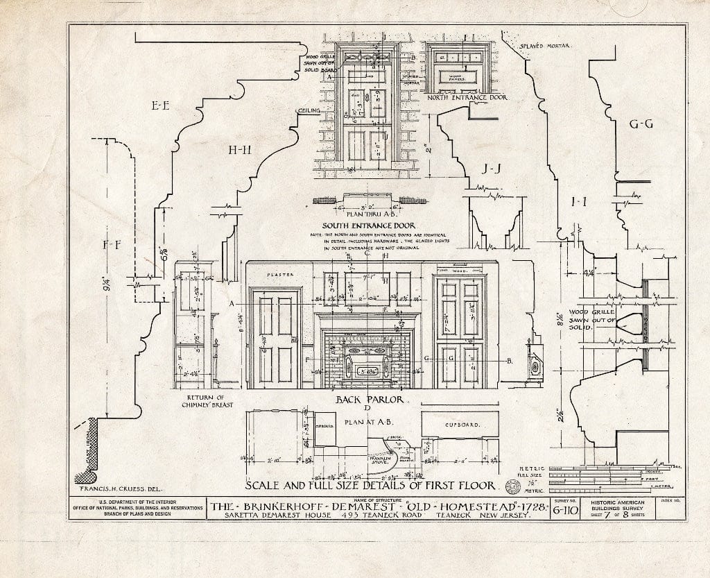 Historic Pictoric : Blueprint HABS NJ,2-Tea,1- (Sheet 7 of 8) - Brinkerhoff-Demarest, 493 Teaneck Road, Teaneck, Bergen County, NJ