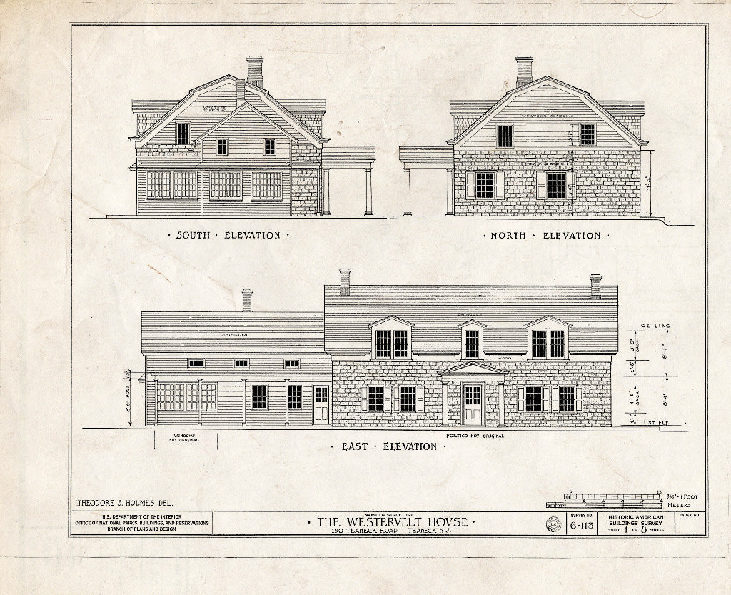 Historic Pictoric : Blueprint HABS NJ,2-Tea,2- (Sheet 1 of 8) - Westervelt House, 190 Teaneck Road, Teaneck, Bergen County, NJ