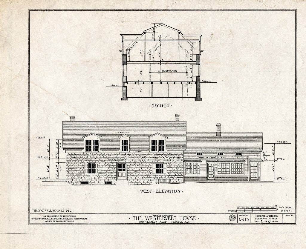 Historic Pictoric : Blueprint HABS NJ,2-Tea,2- (Sheet 2 of 8) - Westervelt House, 190 Teaneck Road, Teaneck, Bergen County, NJ