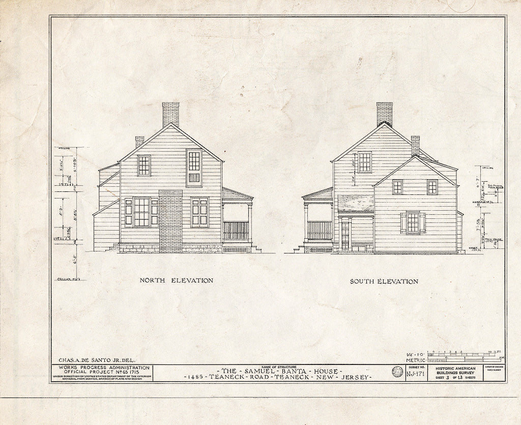 Historic Pictoric : Blueprint HABS NJ,2-Tea,3- (Sheet 3 of 13) - Samuel Banta House, 1485 Teaneck Road, Teaneck, Bergen County, NJ