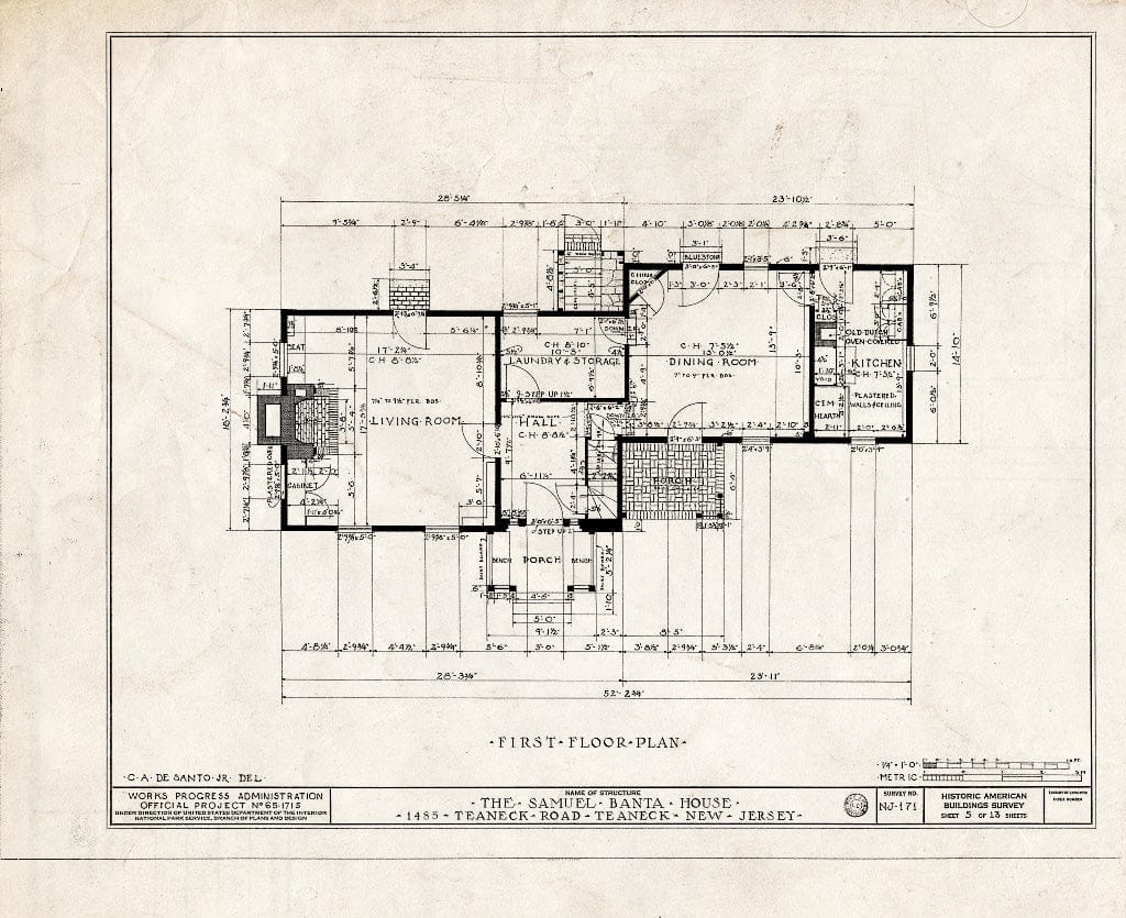 Historic Pictoric : Blueprint HABS NJ,2-Tea,3- (Sheet 5 of 13) - Samuel Banta House, 1485 Teaneck Road, Teaneck, Bergen County, NJ