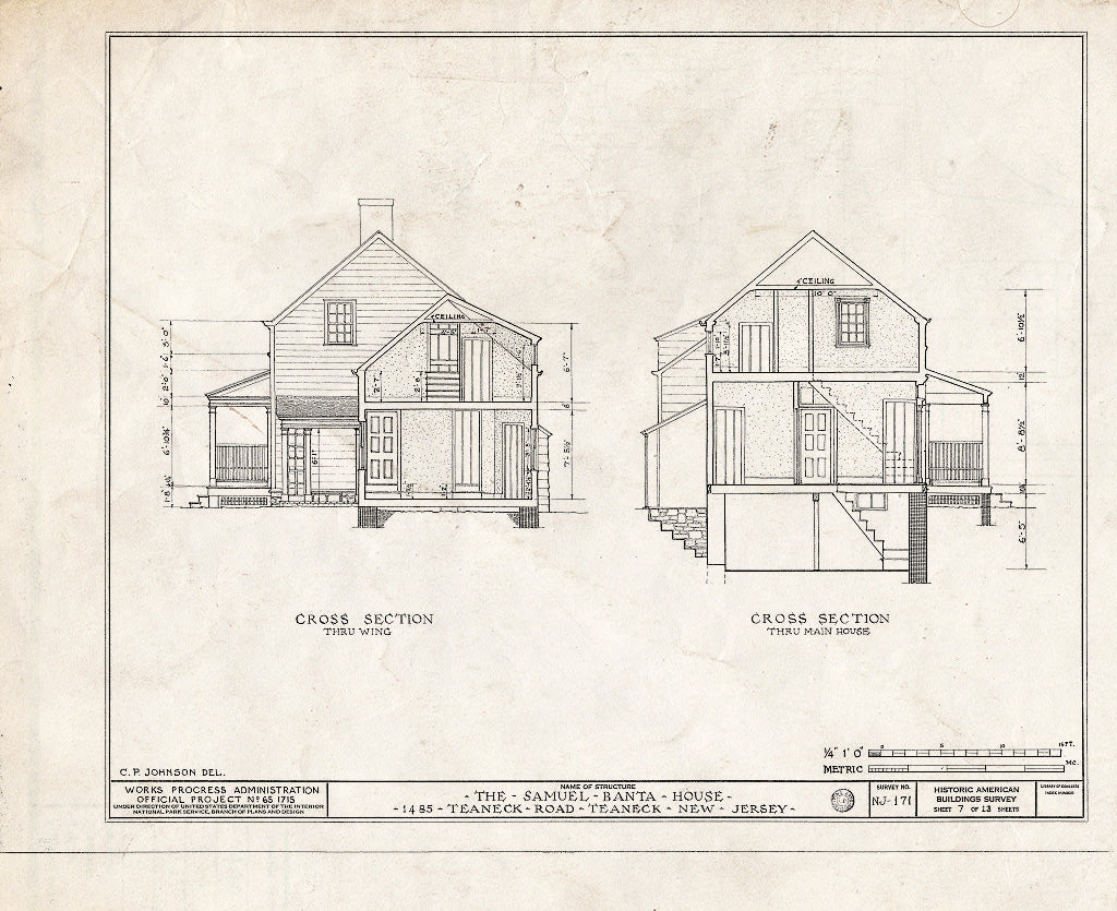 Historic Pictoric : Blueprint HABS NJ,2-Tea,3- (Sheet 7 of 13) - Samuel Banta House, 1485 Teaneck Road, Teaneck, Bergen County, NJ