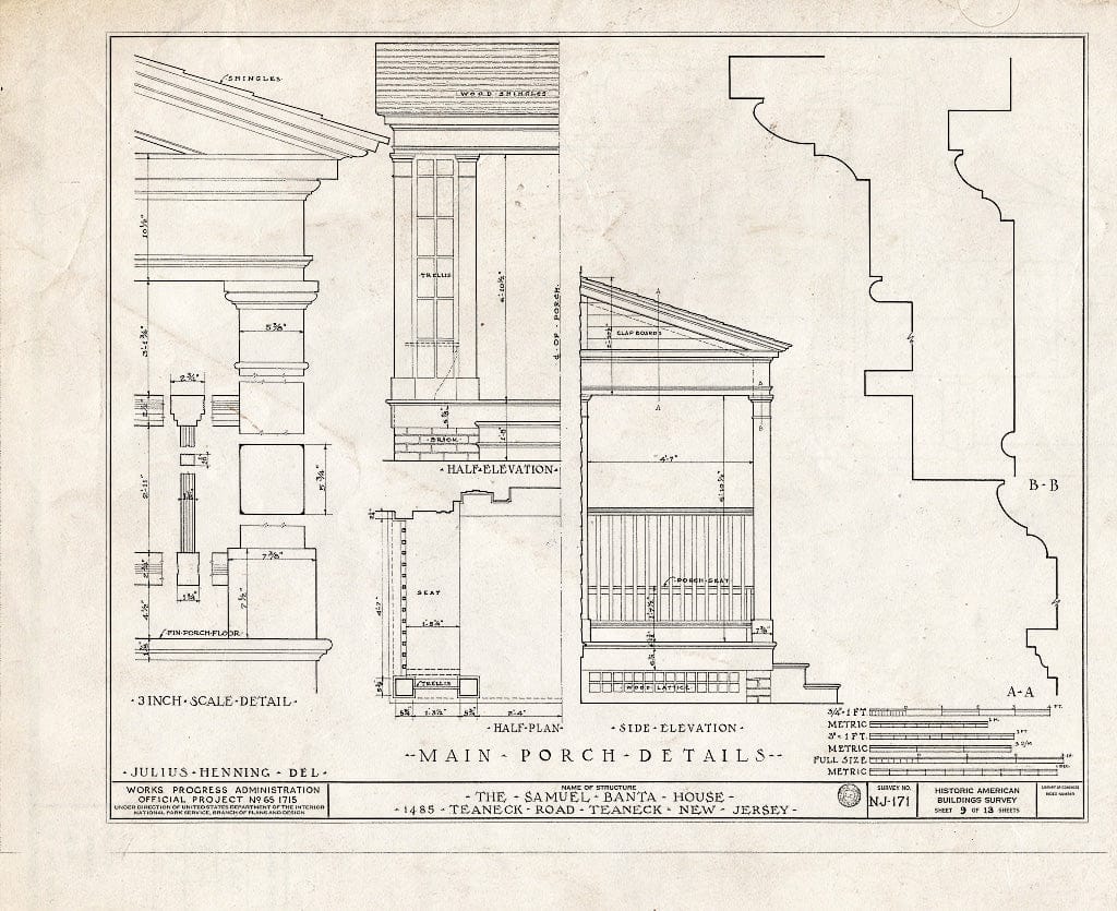 Historic Pictoric : Blueprint HABS NJ,2-Tea,3- (Sheet 9 of 13) - Samuel Banta House, 1485 Teaneck Road, Teaneck, Bergen County, NJ