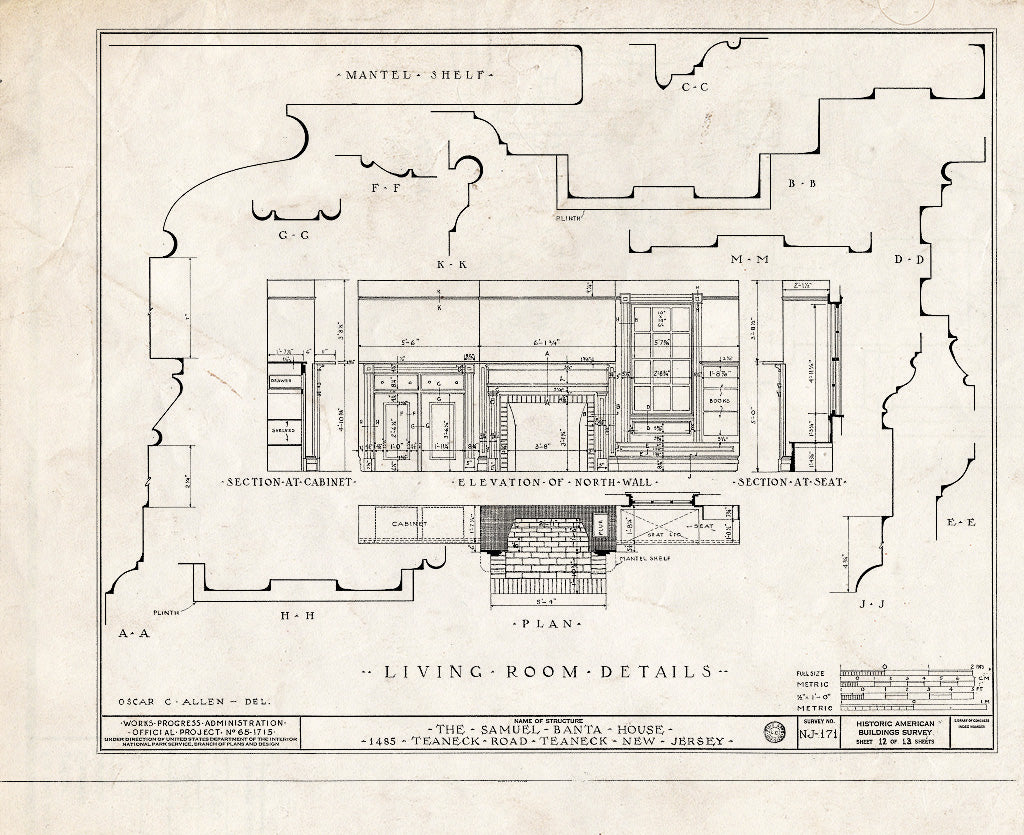 Historic Pictoric : Blueprint HABS NJ,2-Tea,3- (Sheet 12 of 13) - Samuel Banta House, 1485 Teaneck Road, Teaneck, Bergen County, NJ