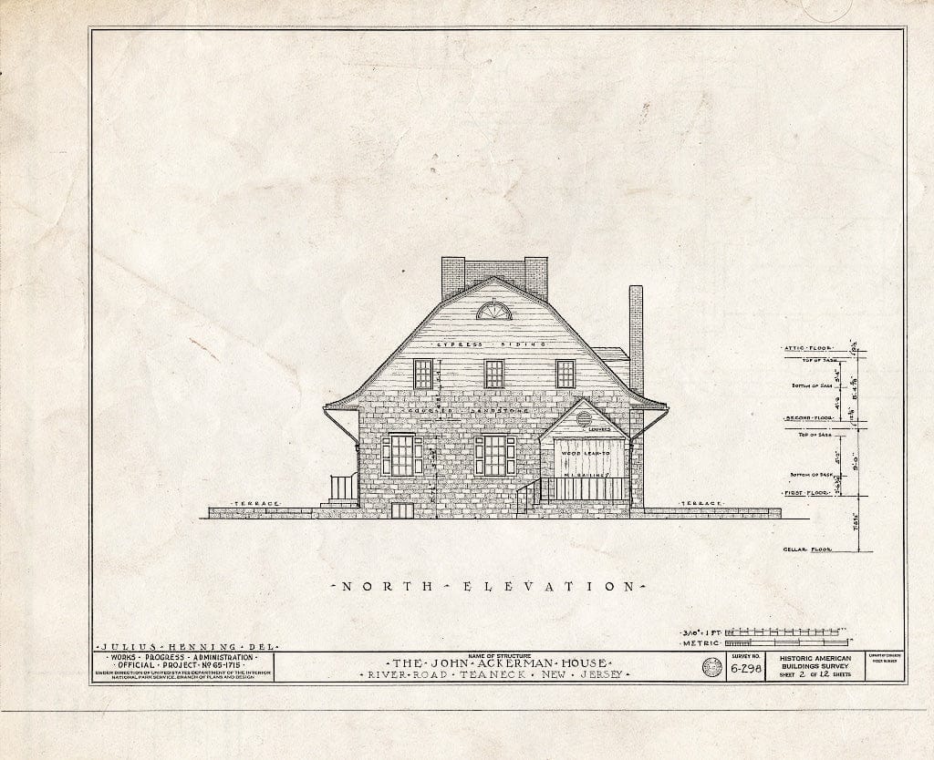 Historic Pictoric : Blueprint HABS NJ,2-Tea,4- (Sheet 2 of 12) - John Ackerman House, 1286 River Road, Teaneck, Bergen County, NJ