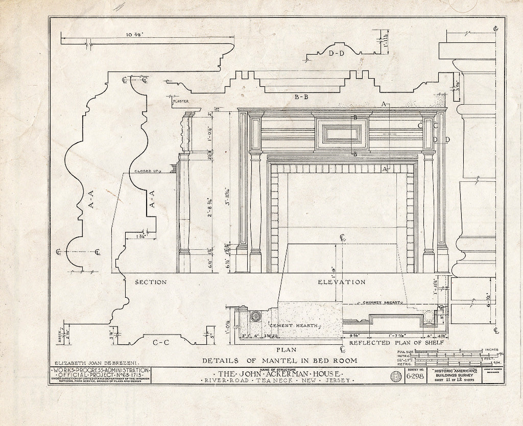 Historic Pictoric : Blueprint HABS NJ,2-Tea,4- (Sheet 11 of 12) - John Ackerman House, 1286 River Road, Teaneck, Bergen County, NJ
