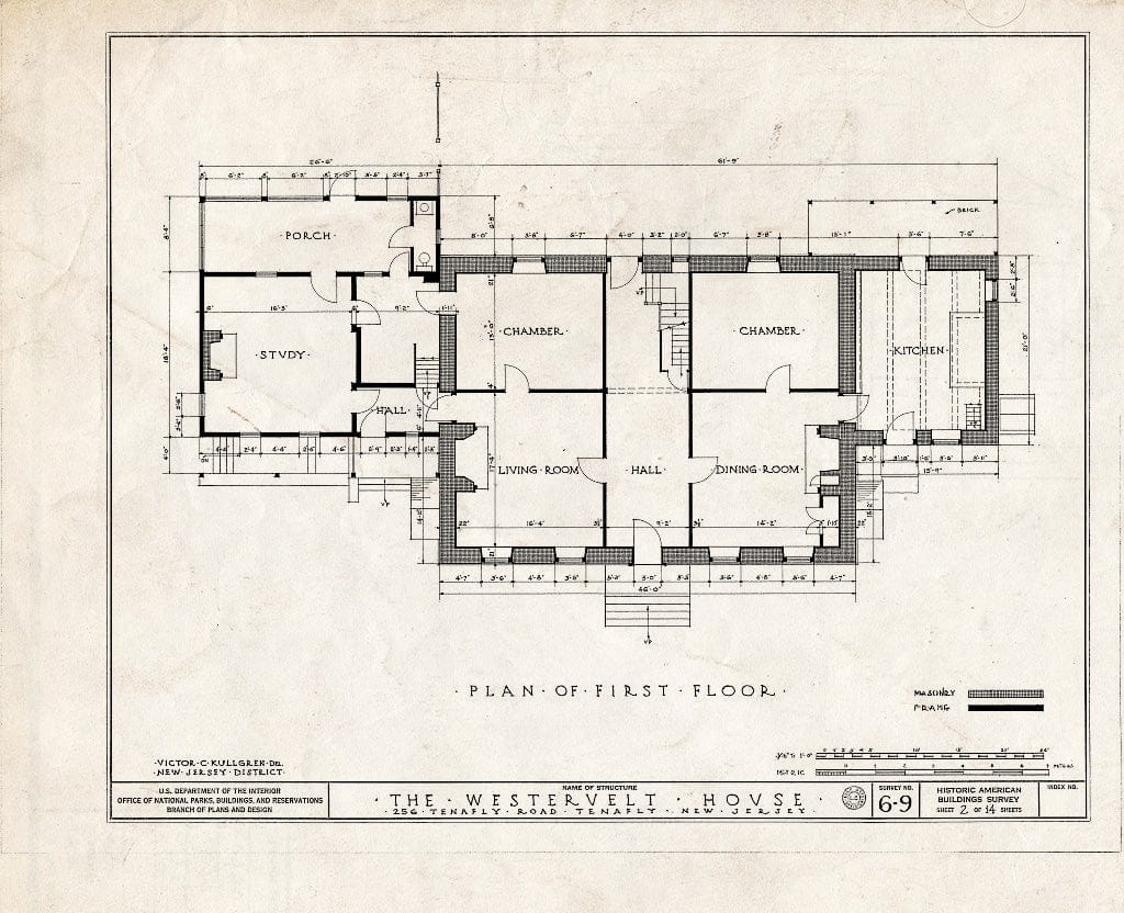 Historic Pictoric : Blueprint HABS NJ,2-TENF,1- (Sheet 2 of 14) - Westervelt House, 256 Tenafly Road, Tenafly, Bergen County, NJ