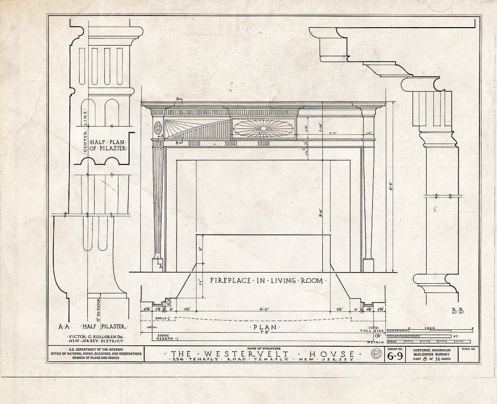Historic Pictoric : Blueprint HABS NJ,2-TENF,1- (Sheet 8 of 14) - Westervelt House, 256 Tenafly Road, Tenafly, Bergen County, NJ