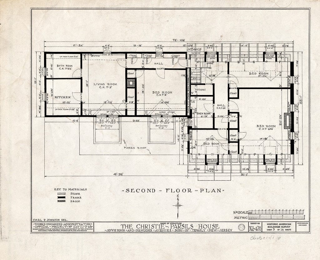 Historic Pictoric : Blueprint HABS NJ,2-TENF,2- (Sheet 3 of 14) - Christie-Parsils House, 195 Jefferson Avenue, Tenafly, Bergen County, NJ