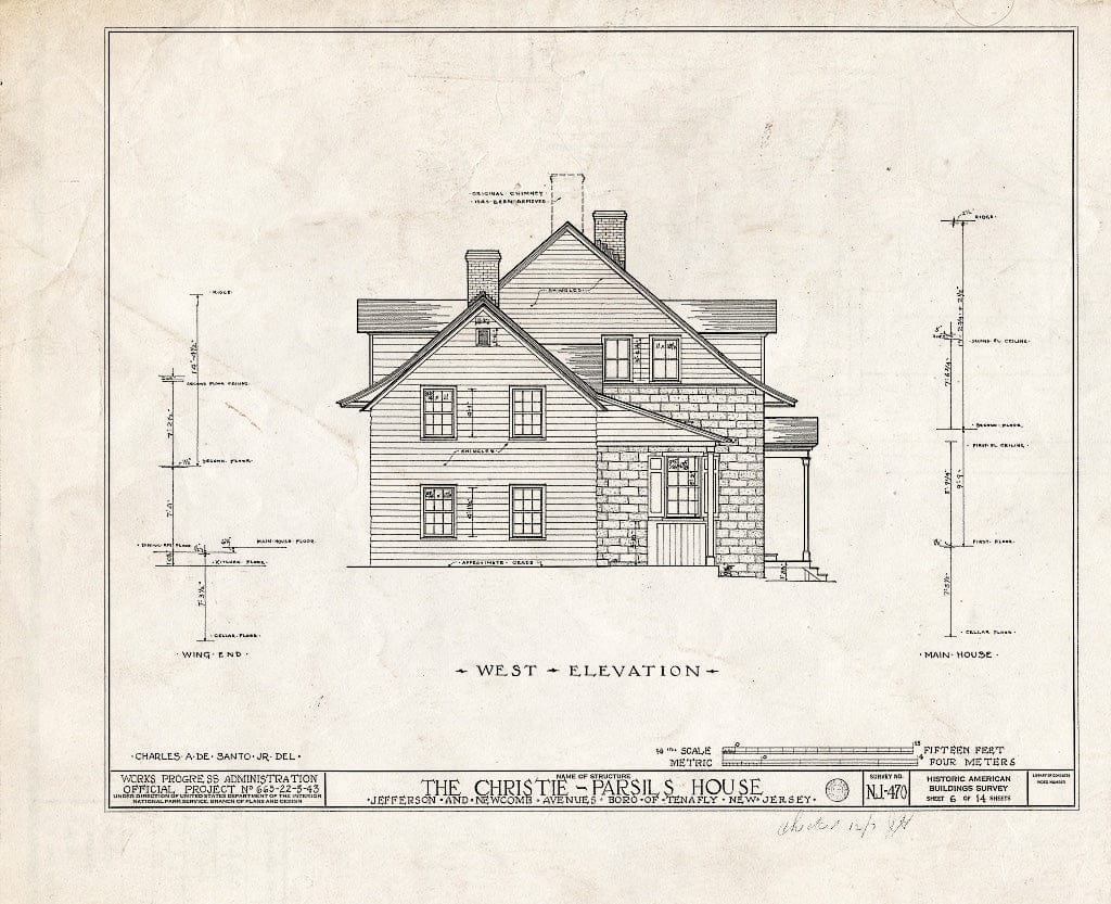 Historic Pictoric : Blueprint HABS NJ,2-TENF,2- (Sheet 6 of 14) - Christie-Parsils House, 195 Jefferson Avenue, Tenafly, Bergen County, NJ