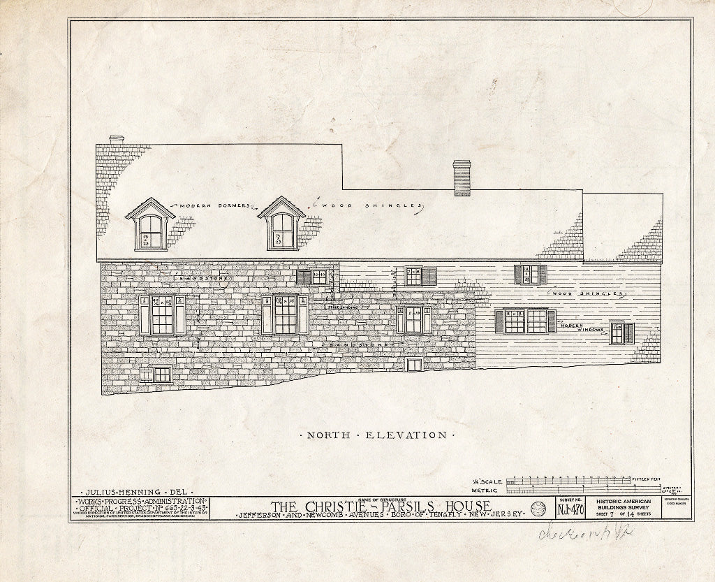 Historic Pictoric : Blueprint HABS NJ,2-TENF,2- (Sheet 7 of 14) - Christie-Parsils House, 195 Jefferson Avenue, Tenafly, Bergen County, NJ