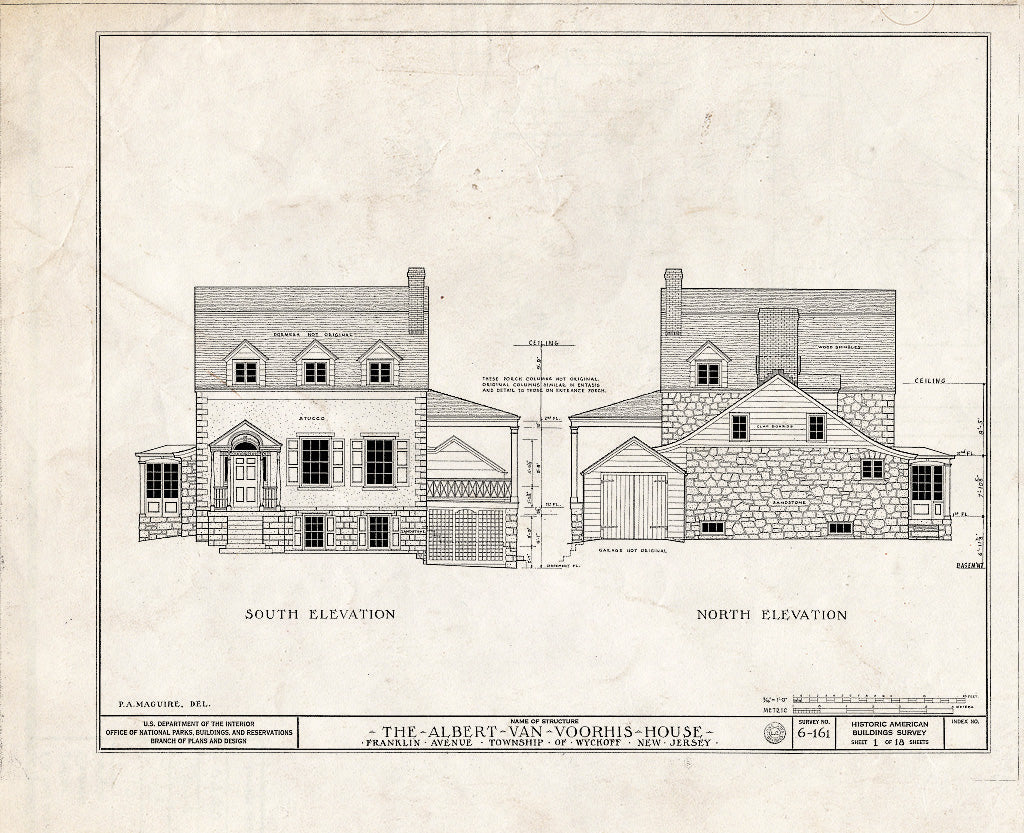 Historic Pictoric : Blueprint HABS NJ,2-WYCK,1- (Sheet 1 of 18) - Albert Van Voorhis House, Maple & Franklin Avenues, Wyckoff, Bergen County, NJ