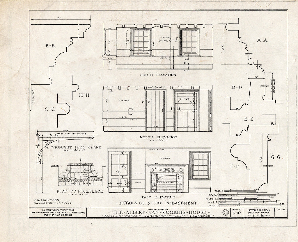 Historic Pictoric : Blueprint HABS NJ,2-WYCK,1- (Sheet 11 of 18) - Albert Van Voorhis House, Maple & Franklin Avenues, Wyckoff, Bergen County, NJ
