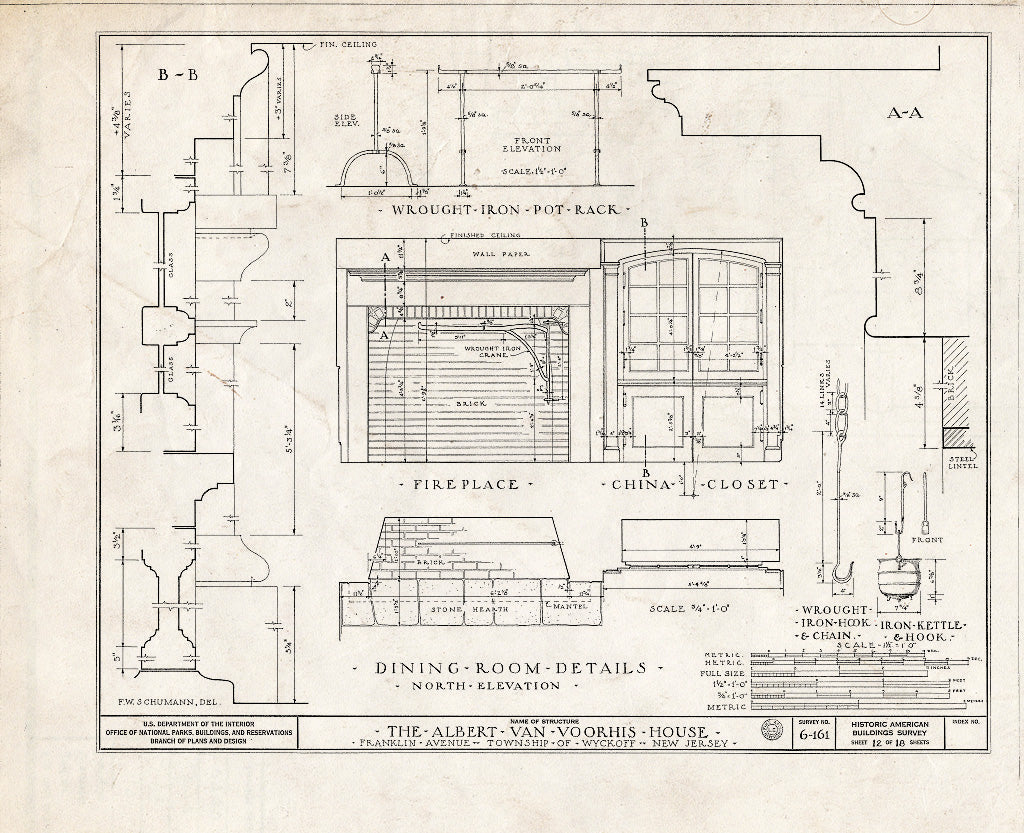 Historic Pictoric : Blueprint HABS NJ,2-WYCK,1- (Sheet 12 of 18) - Albert Van Voorhis House, Maple & Franklin Avenues, Wyckoff, Bergen County, NJ