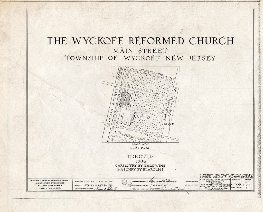 Historic Pictoric : Blueprint HABS NJ,2-WYCK,2- (Sheet 0 of 14) - Wycoff Reformed Church, Main Street, Wyckoff, Bergen County, NJ