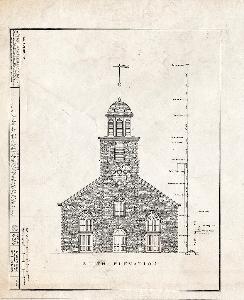 Historic Pictoric : Blueprint HABS NJ,2-WYCK,2- (Sheet 1 of 14) - Wycoff Reformed Church, Main Street, Wyckoff, Bergen County, NJ