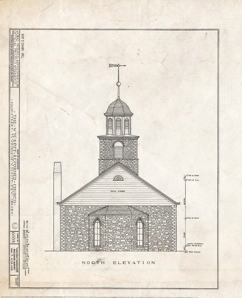 Historic Pictoric : Blueprint HABS NJ,2-WYCK,2- (Sheet 2 of 14) - Wycoff Reformed Church, Main Street, Wyckoff, Bergen County, NJ