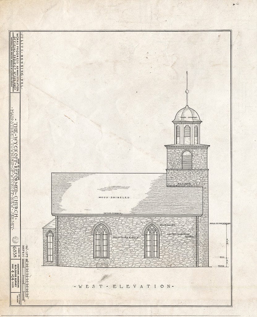 Historic Pictoric : Blueprint HABS NJ,2-WYCK,2- (Sheet 4 of 14) - Wycoff Reformed Church, Main Street, Wyckoff, Bergen County, NJ