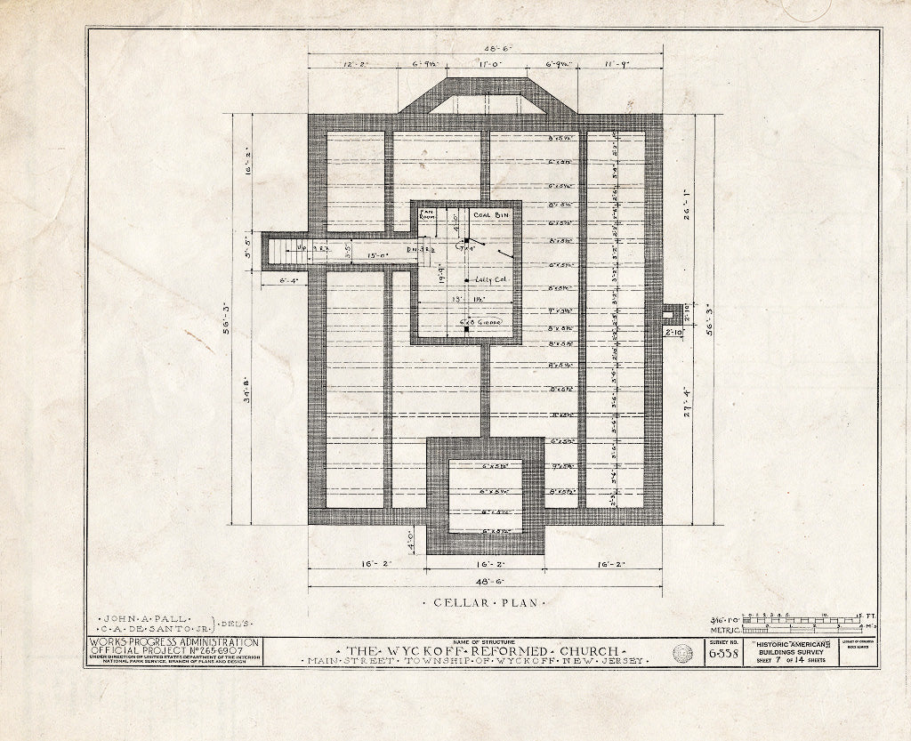 Historic Pictoric : Blueprint HABS NJ,2-WYCK,2- (Sheet 7 of 14) - Wycoff Reformed Church, Main Street, Wyckoff, Bergen County, NJ