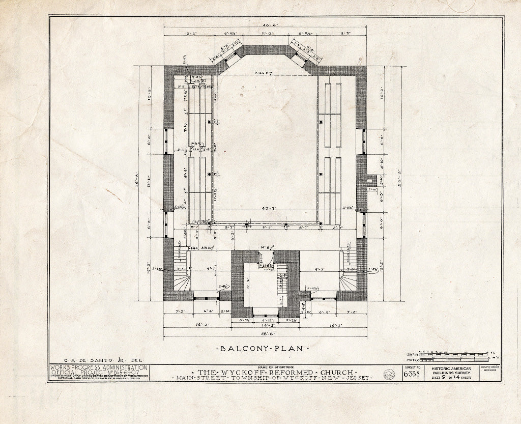 Historic Pictoric : Blueprint HABS NJ,2-WYCK,2- (Sheet 9 of 14) - Wycoff Reformed Church, Main Street, Wyckoff, Bergen County, NJ