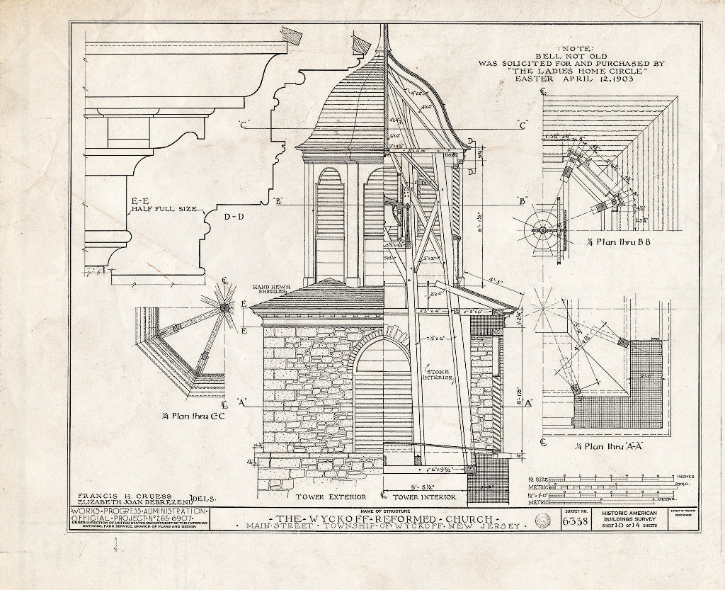 Historic Pictoric : Blueprint HABS NJ,2-WYCK,2- (Sheet 10 of 14) - Wycoff Reformed Church, Main Street, Wyckoff, Bergen County, NJ