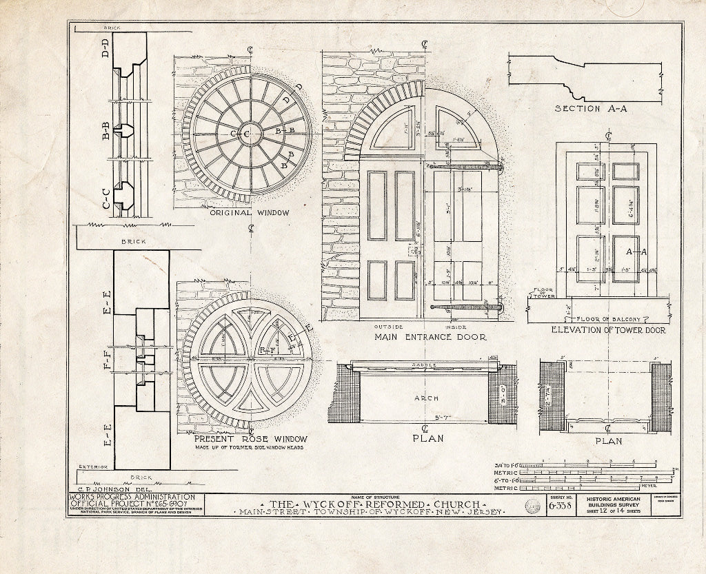 Historic Pictoric : Blueprint HABS NJ,2-WYCK,2- (Sheet 12 of 14) - Wycoff Reformed Church, Main Street, Wyckoff, Bergen County, NJ