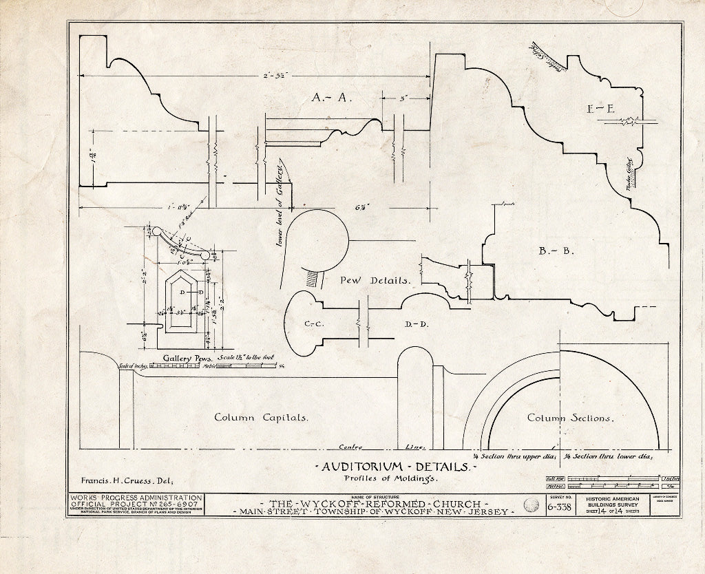 Historic Pictoric : Blueprint HABS NJ,2-WYCK,2- (Sheet 14 of 14) - Wycoff Reformed Church, Main Street, Wyckoff, Bergen County, NJ