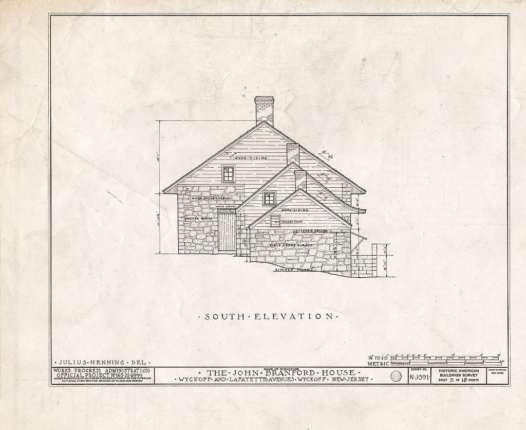 Historic Pictoric : Blueprint HABS NJ,2-WYCK,4- (Sheet 5 of 13) - John Branford House, Lafayette & Wyckoff, Wyckoff, Bergen County, NJ