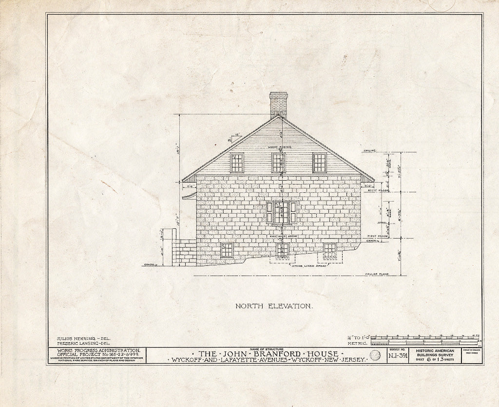Historic Pictoric : Blueprint HABS NJ,2-WYCK,4- (Sheet 6 of 13) - John Branford House, Lafayette & Wyckoff, Wyckoff, Bergen County, NJ