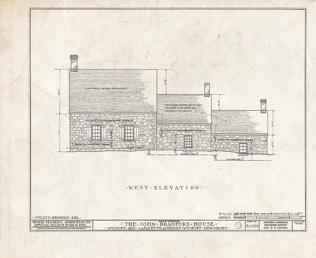 Historic Pictoric : Blueprint HABS NJ,2-WYCK,4- (Sheet 7 of 13) - John Branford House, Lafayette & Wyckoff, Wyckoff, Bergen County, NJ