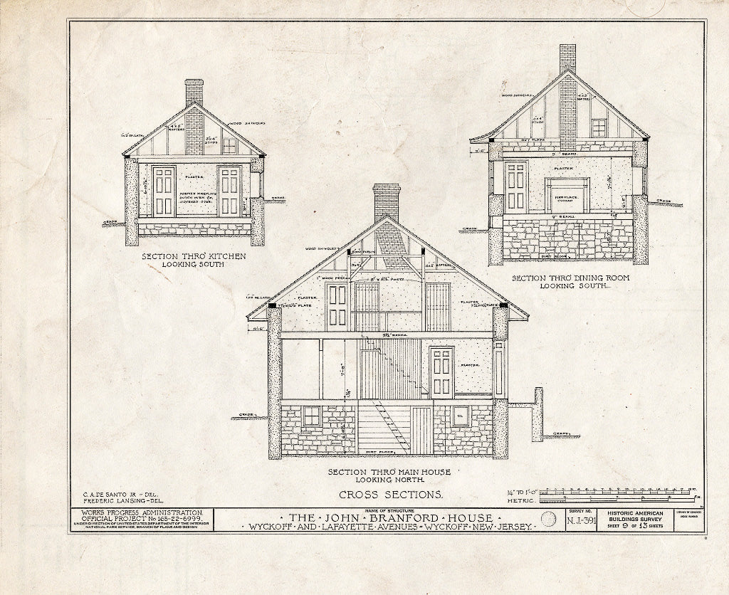 Historic Pictoric : Blueprint HABS NJ,2-WYCK,4- (Sheet 9 of 13) - John Branford House, Lafayette & Wyckoff, Wyckoff, Bergen County, NJ