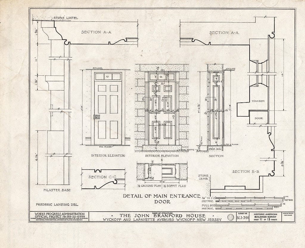 Historic Pictoric : Blueprint HABS NJ,2-WYCK,4- (Sheet 11 of 13) - John Branford House, Lafayette & Wyckoff, Wyckoff, Bergen County, NJ
