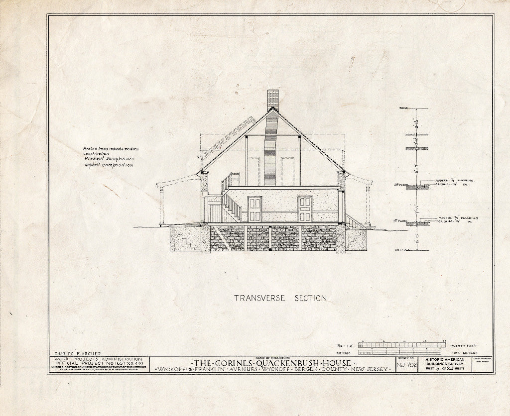 Historic Pictoric : Blueprint HABS NJ,2-WYCK,5- (Sheet 5 of 24) - Corines Quackenbush House, Wyckoff & Franklin Avenues, Wyckoff, Bergen County, NJ