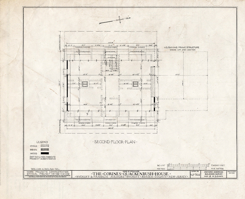 Historic Pictoric : Blueprint HABS NJ,2-WYCK,5- (Sheet 9 of 24) - Corines Quackenbush House, Wyckoff & Franklin Avenues, Wyckoff, Bergen County, NJ
