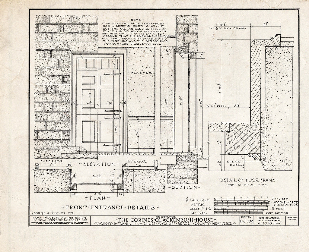 Historic Pictoric : Blueprint HABS NJ,2-WYCK,5- (Sheet 10 of 24) - Corines Quackenbush House, Wyckoff & Franklin Avenues, Wyckoff, Bergen County, NJ