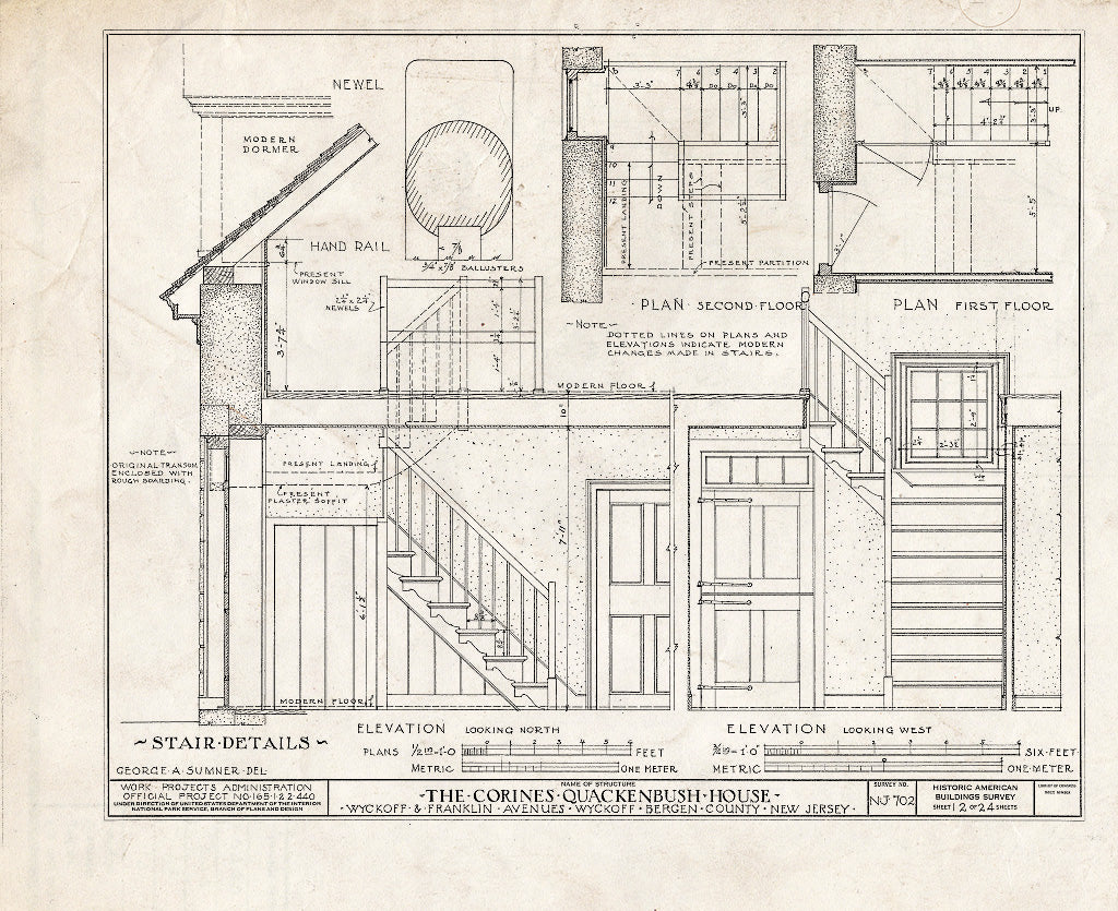 Historic Pictoric : Blueprint HABS NJ,2-WYCK,5- (Sheet 12 of 24) - Corines Quackenbush House, Wyckoff & Franklin Avenues, Wyckoff, Bergen County, NJ