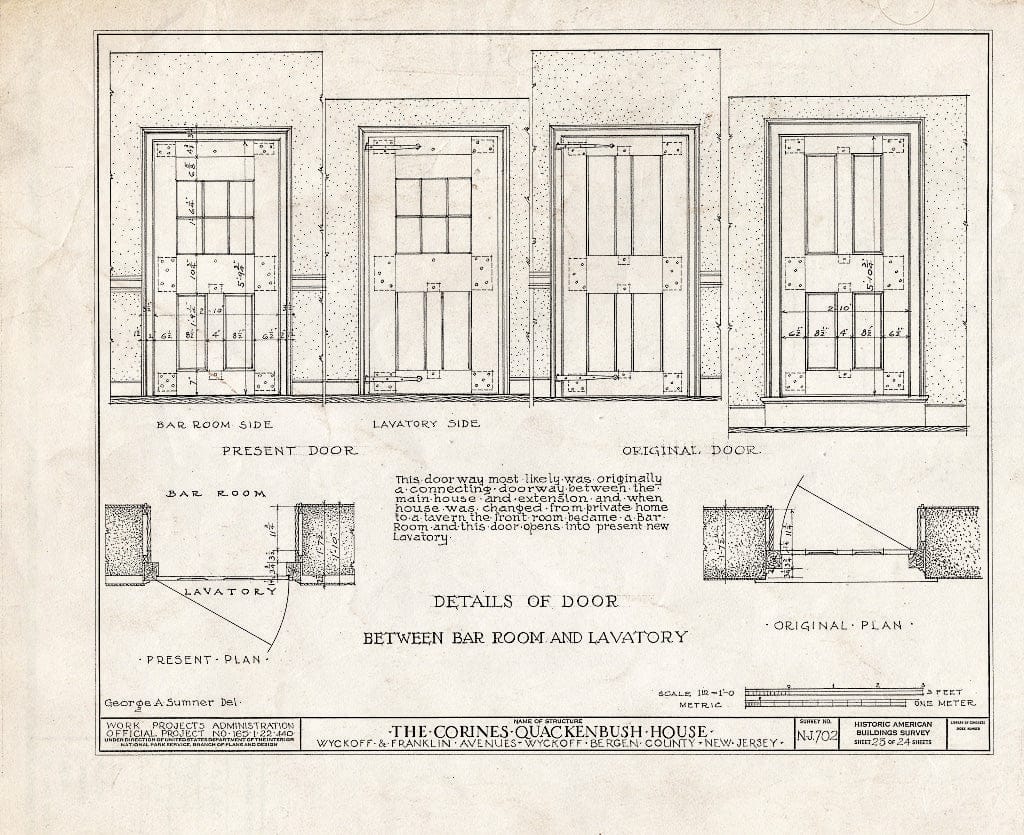 Historic Pictoric : Blueprint HABS NJ,2-WYCK,5- (Sheet 23 of 24) - Corines Quackenbush House, Wyckoff & Franklin Avenues, Wyckoff, Bergen County, NJ