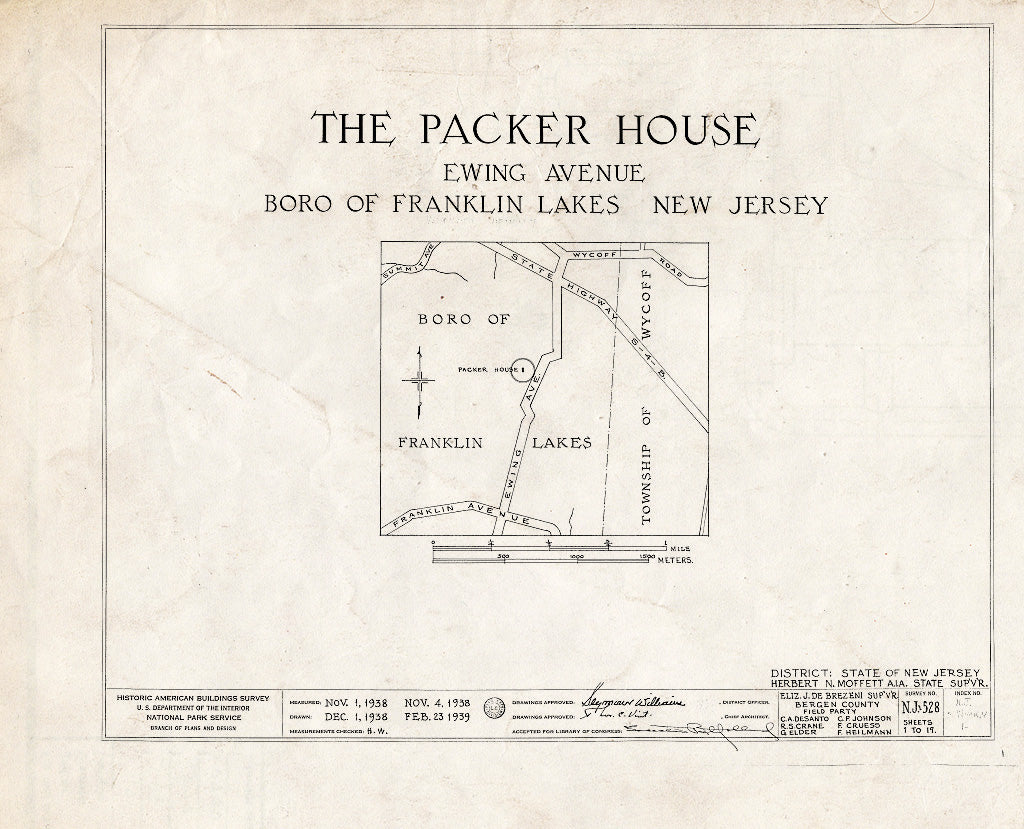 Historic Pictoric : Blueprint HABS NJ,2-WYCK.V,1- (Sheet 0 of 19) - Packer House, 600 Ewing Avenue, Wyckoff, Bergen County, NJ